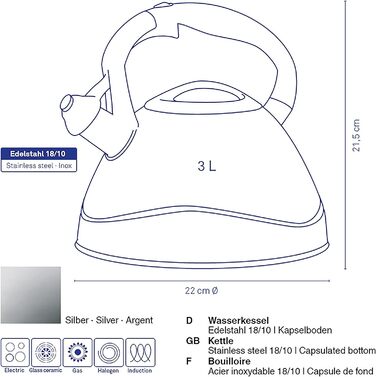 Чайник из нержавеющей стали, серебристый kela