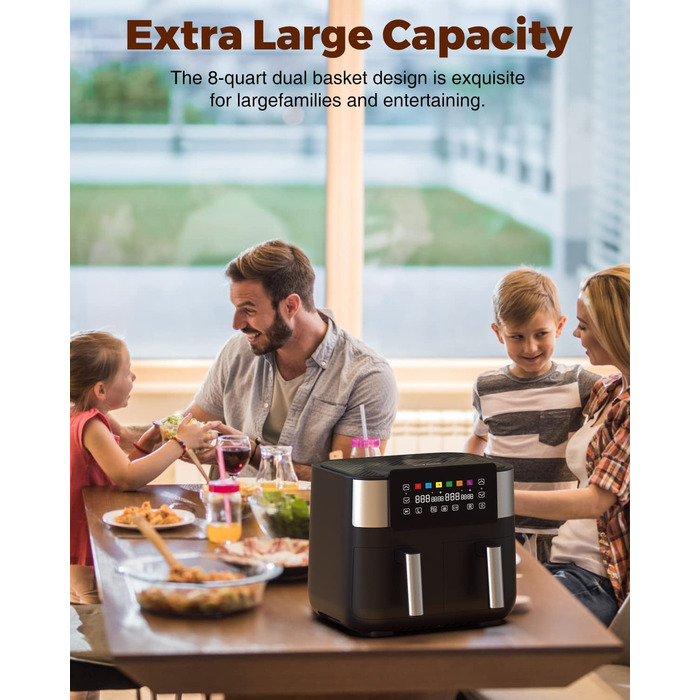 Двухзонная фритюрница JOYAMI XXL / 7,6 л / 6 программ / 2850 Вт