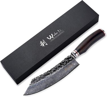 Профессиональный нож из натуральной дамасской стали с рукояткой из молота и натурального дерева 20 см Wakoli