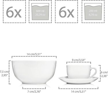 Комбинированный фарфоровый сервиз на 6 персон, 36 предметов New Port Sänger