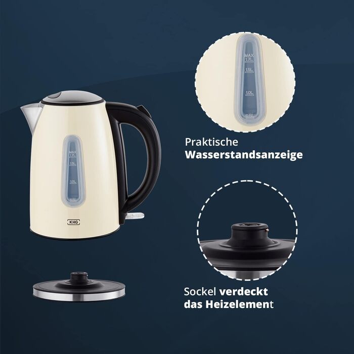 KHG Электрочайник 1,7 л нержавеющая сталь/пластик 2200 Вт WK-1707 CE KHG