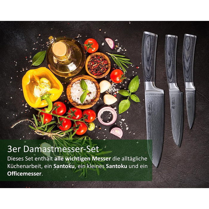 Wakoli Набор из 3 профессиональных кухонных ножей дамасская сталь/дерево пакка Edis Wakoli