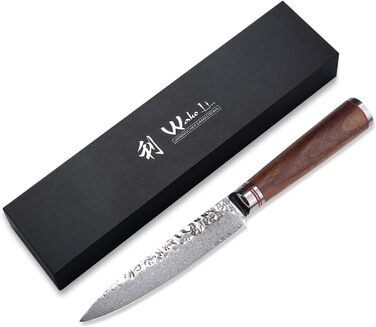 Универсальный нож из натуральной дамасской стали с рукояткой из молота и ореха 12,50 см Wakoli