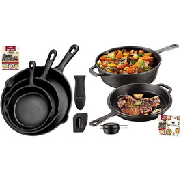 OVERMONT Набор из 3 чугунных сковородок с длинной ручкой Overmont