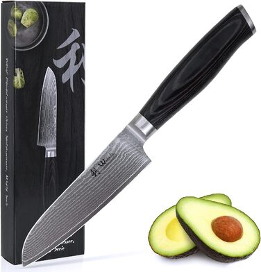 Профессиональный поварской нож сантоку из настоящей японской дамасской стали с рукояткой из микарты 12 см Wakoli Mikata