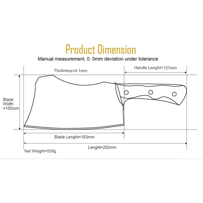 Нож-топорик для мяса Muxel SG8802-1223 из нержавеющей стали, 18 см