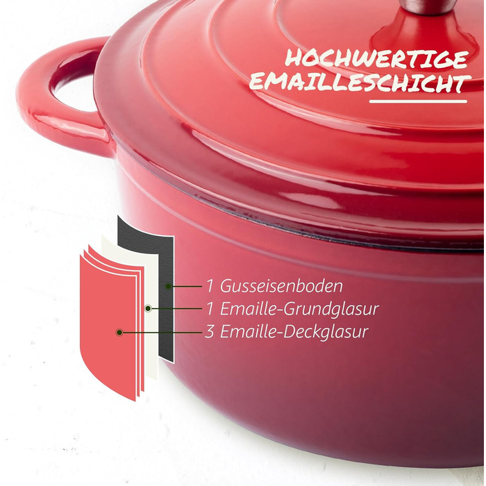 Чугунная эмалированная кастрюля 5,2 л Red Overmont