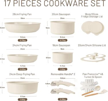 Набор кухонной посуды 17 предметов White CAROTE