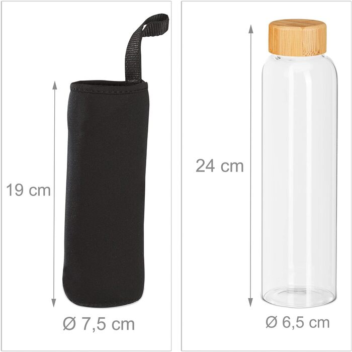 Набор из 6 бутылок для воды с бамбуковой крышкой 0,5 л Relaxdays
