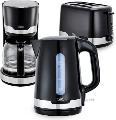 KHG Набор из электрочайника, кофеварки и тостера на 2 ломтика Black KHG