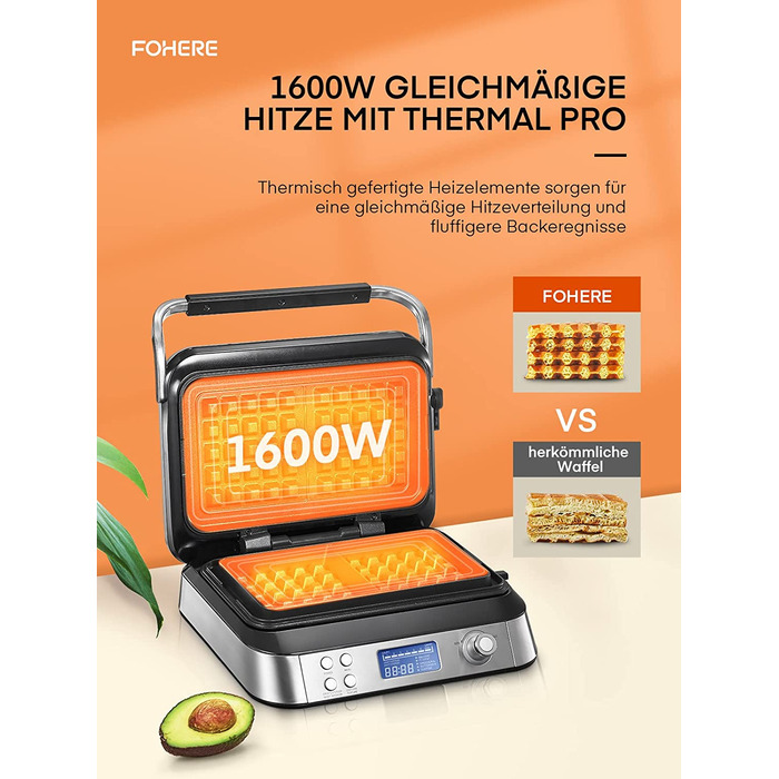 Вафельница c антипригарным покрытием 1600 Вт Thermal Pro FOHERE