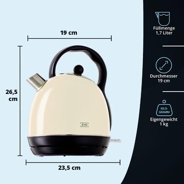 KHG Электрочайник 1,7 л ретро дизайн нержавеющая сталь/пластик Cream KHG