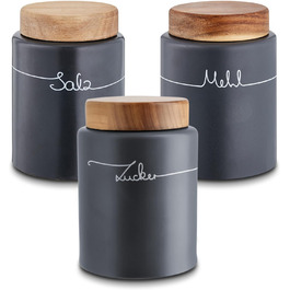 KHG Набор из 3 емкостей для хранения сахара, соли и муки антрацит керамика/бамбук KHG