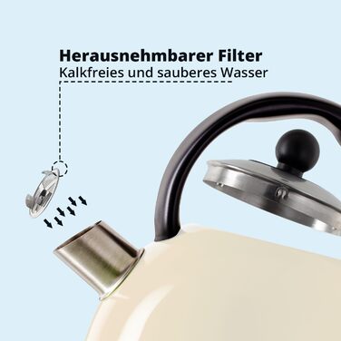 KHG Электрочайник 1,7 л ретро дизайн нержавеющая сталь/пластик Cream KHG