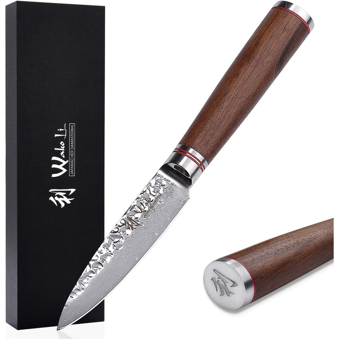 Профессиональный поварской нож из натуральной дамасской стали с рукояткой из орехового дерева 9 см 67 Wakoli
