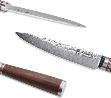 Универсальный нож из натуральной дамасской стали с рукояткой из молота и ореха 12,50 см Wakoli