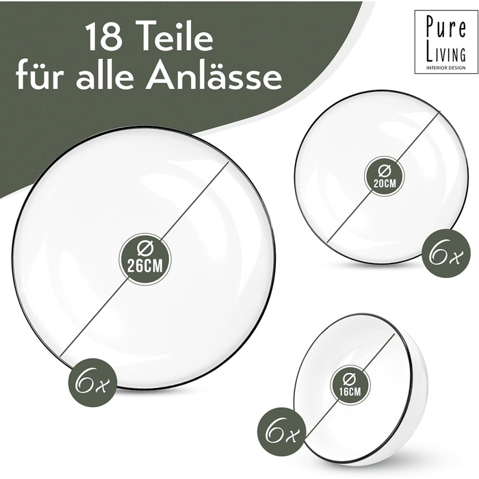 Набор посуды в скандинавском стиле на 6 персон 18 предметов Pure Living