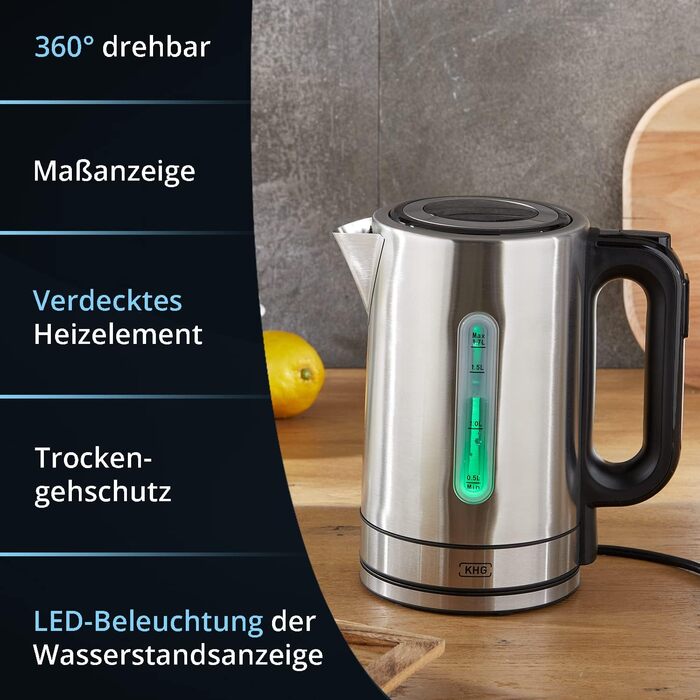 KHG Электрочайник 1,7 л 2200 Вт нержавеющая сталь WK-1703 ES KHG