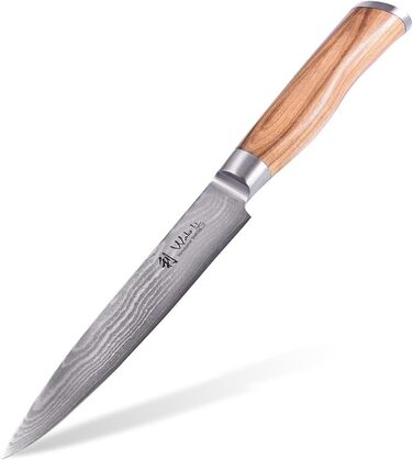 Универсальный нож из японской дамасской стали с ручкой из оливкового дерева 12,50 см лезвие Wakoli