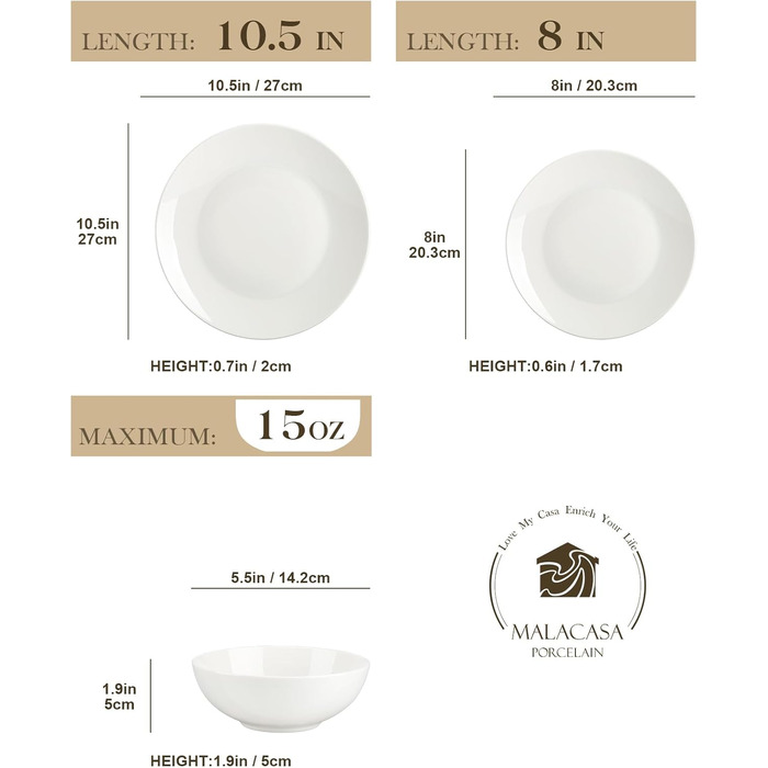 Набор посуды из костяного фарфора из 12 предметов JERA Series MALACASA