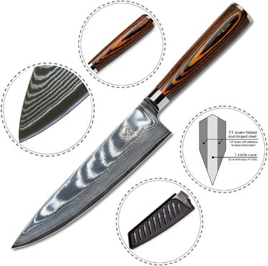 Поварской нож Wolfblood XL из 67 слоев дамасской стали, 32 см