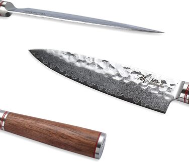 Профессиональный поварской нож из настоящей дамасской стали и рукояткой из изысканного орехового дерева 20 см Wakoli Exclusive Premium