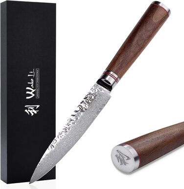 Универсальный нож из натуральной дамасской стали с рукояткой из молота и ореха 12,50 см Wakoli