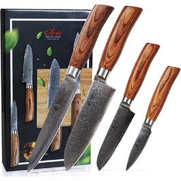 Набор из 4 ножей из дамасской стали с деревянными ручками и деревянной коробкой Wakoli Edib Pro