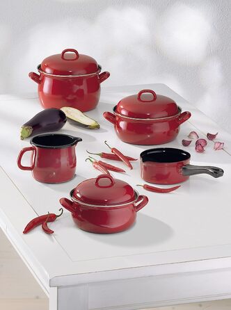 Кастрюля 0.75 л 14 см, эмалированная, красная Riess 0127-030