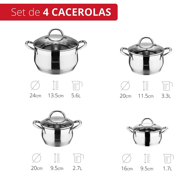 Набор из 4 кастрюль с крышками Gourmet Bergner