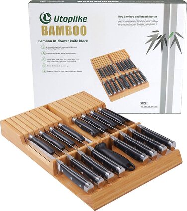 Подставка для ножей Utoplike из бамбука, вмещает 16 ножей и одну точилку для ножей