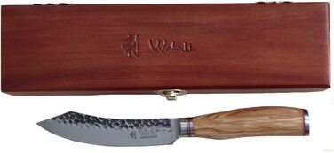Эксклюзивный нож для стейка из настоящей японской дамасской стали с рукояткой из оливкового дерева и деревянной коробкой Wakoli