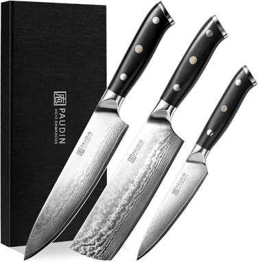 Набор ножей из дамасской стали 3 предмета VG10 Damascus PAUDIN