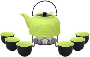 Керамический набор Tea4chill &quot;Nelly&quot;, заварочный чайник с подогревом 1.5 л, 6 чашек по 120 мл, зеленый