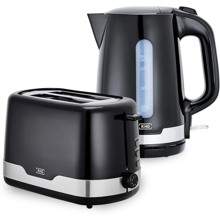 KHG Набор из тостера на 2 ломтика и электрочайника 1,7 л Black KHG