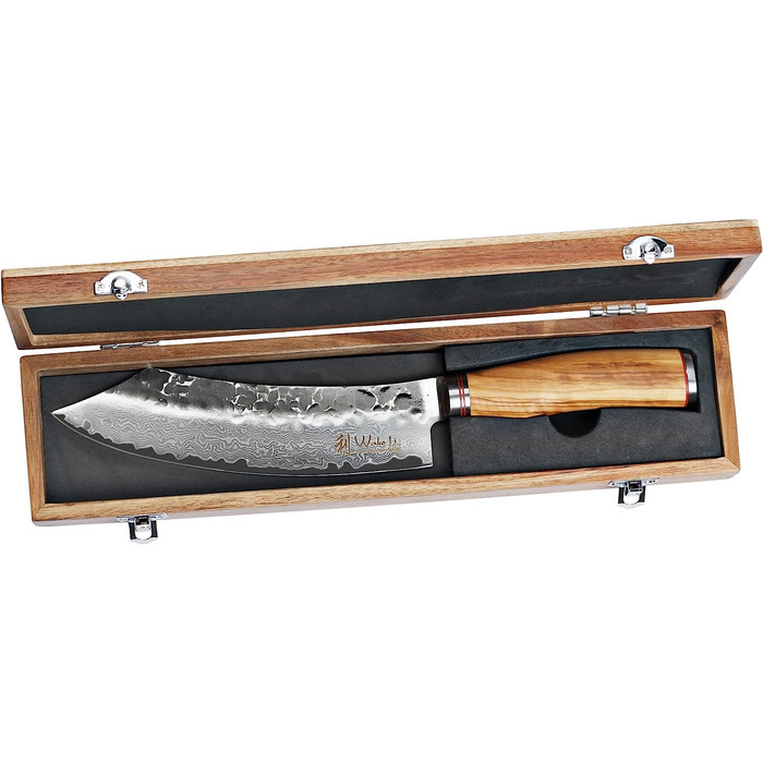 Дамасский нож Wakoli Olive серии HS с лезвием 20 см чрезвчайно острм из 67 слоев I дамасский профессиональнй поварской нож из настоящей японской дамасской стали с чернм молотком и ручкой из оливкового дерева