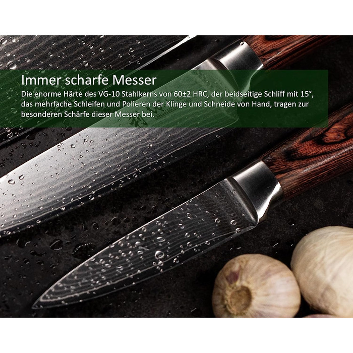 Нож из дамасской стали с ручкой из дерева пакка 8,50 см Wakoli