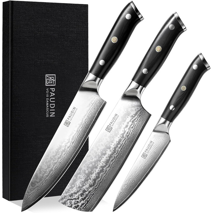 Набор ножей из дамасской стали 3 предмета VG10 Damascus PAUDIN