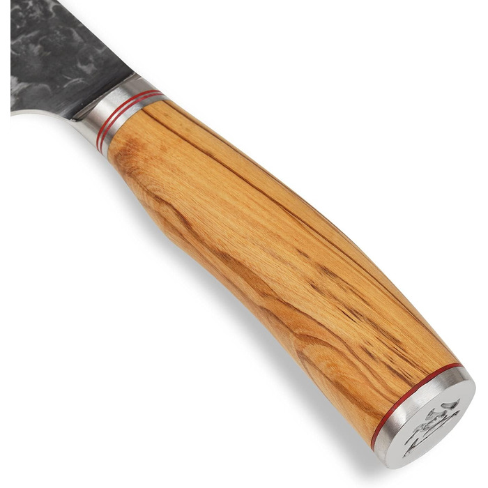 Профессиональный нож для шеф-повара из настоящей японской дамасской стали с черным молотком и ручкой из оливкового дерева 20 см  Wakoli Olive HS Series
