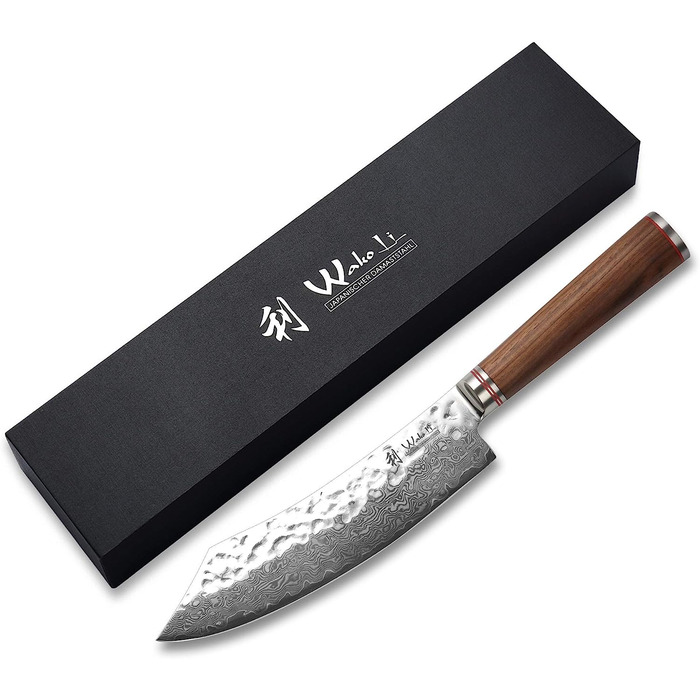 Профессиональный поварской нож из настоящей дамасской стали и рукояткой из оливкового дерева 20 см Wakoli