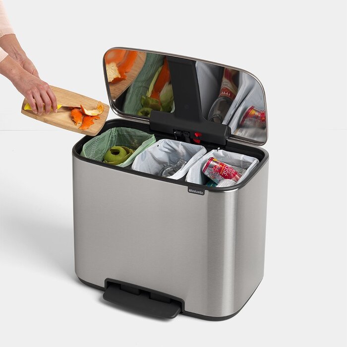 Мусорный бак с педалью 3х11 л стальной матовый трехсекционный Pedal Bin Bo Brabantia