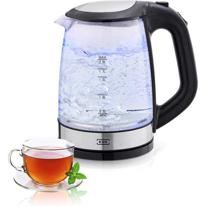 KHG Электрочайник 2 л без BPA 2200 Вт сталь/пластик/стекло KHG