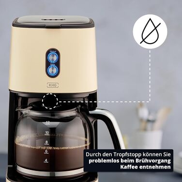 KHG Кофемашина 1,5 л 900 Вт нержавеющая сталь/пластик Cream KHG