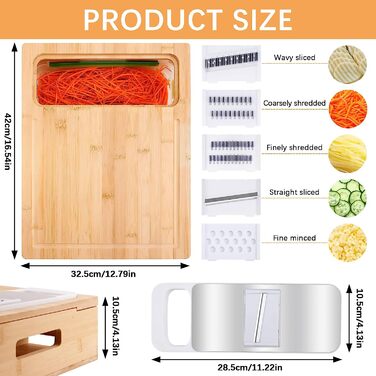 Разделочная доска из бамбука премиум-класса MOAMUN с поддонами для сбора и теркой