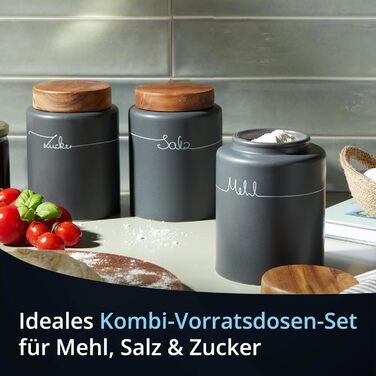 KHG Набор из 3 емкостей для хранения сахара, соли и муки антрацит керамика/бамбук KHG