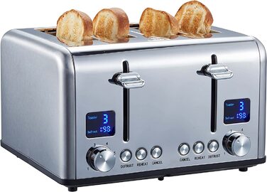 Тостер Steinborg XXL / 1630 Вт / цифровой дисплей / на 4 ломтика / с насадкой для булочек / функция размораживания / выдвижной лоток для крошек
