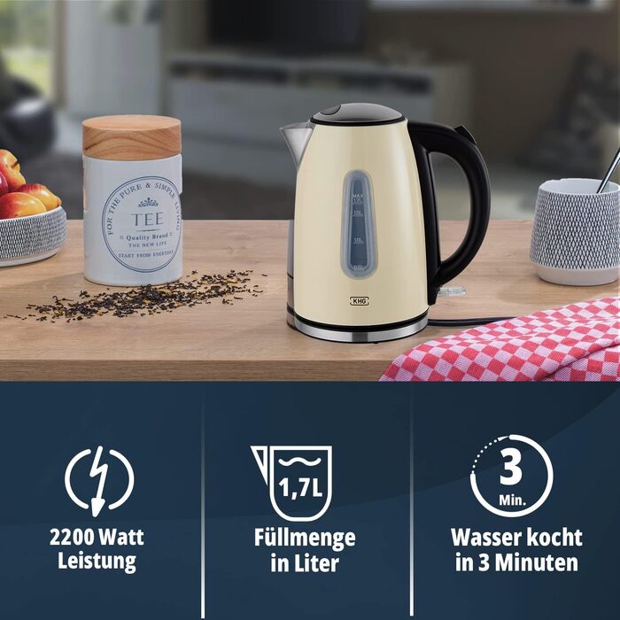 KHG Электрочайник 1,7 л нержавеющая сталь/пластик 2200 Вт WK-1707 CE KHG