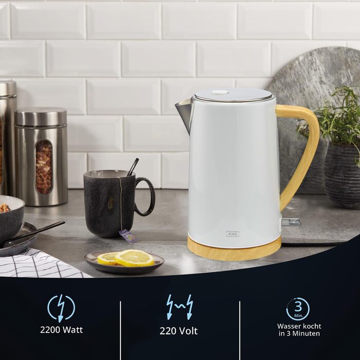 KHG Электрочайник 1,7 л нержавеющая сталь/пластик скандинавский стиль White KHG