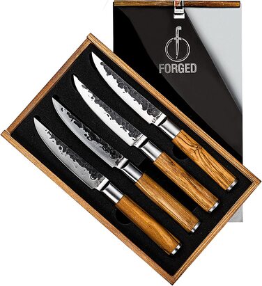 Набор кованых ножей для стейка Forged, 4 предмета, из оливкового дерева и японсокой нержавеющей стали, ручная работа, в деревянной коробке