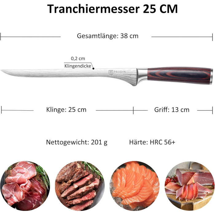 Профессиональный нож для ветчины из нержавеющей стали 25 см PAUDIN